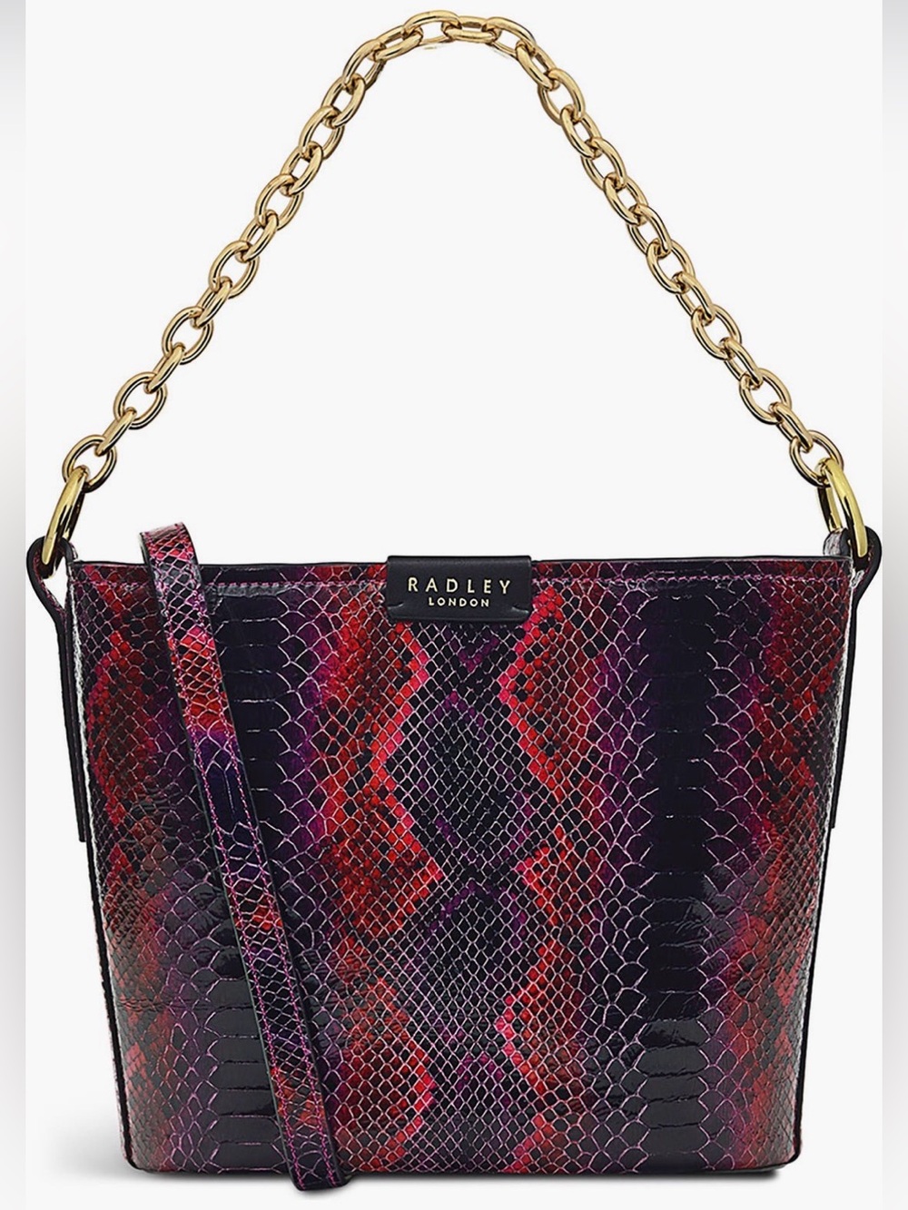NWT 💜RADLEY LONDON Purple & Red Snake-Print Chain Handle Shoulder Bag